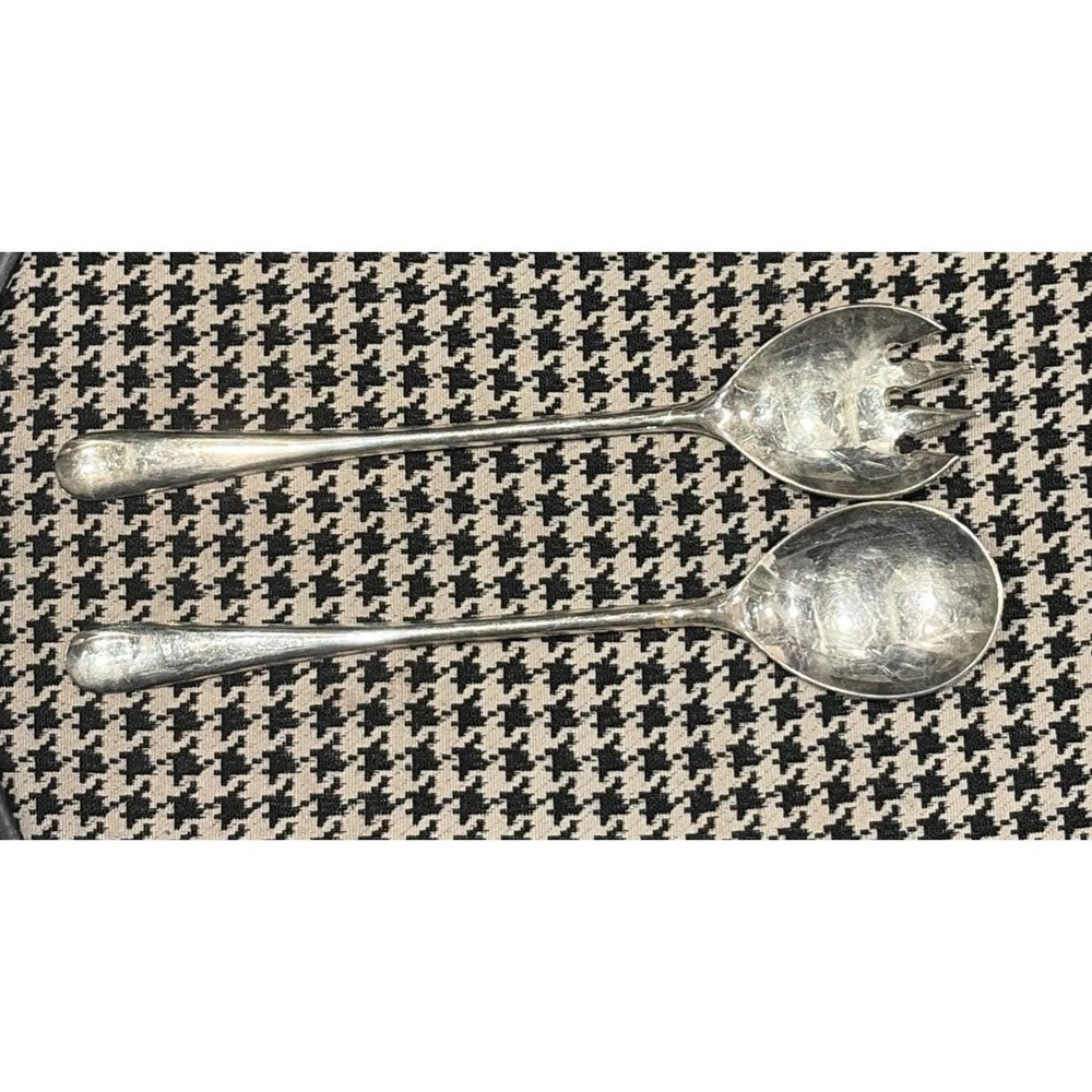 VTG Silver Plated Serving Spoon & Salad Fork Set Marked Made In Italy 9" Serve